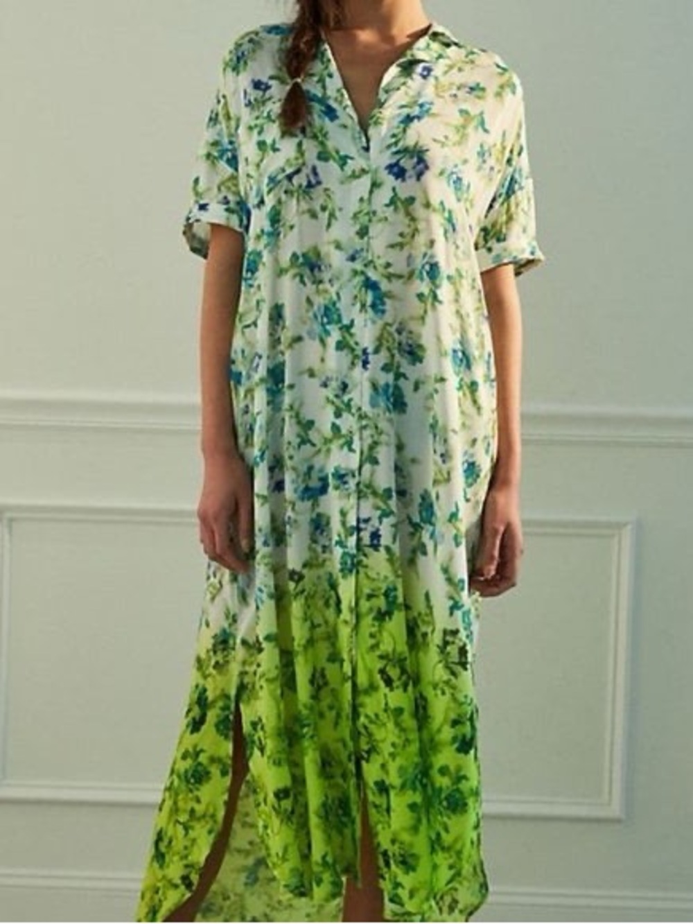 By Anthropologie Floral Ombré Button Front Maxi Shirt Dress Size S